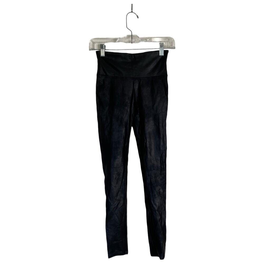 SPANX Faux Leather Leggings Size Small Petite High Rise Compression Slimming